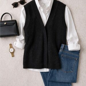 Diane Von Furstenberg Wool Sweater Vest Black Minimalist Layering Piece Size M
